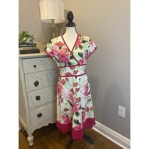 Bandolino Womens Pink Floral Dress Size 10 Short Sleeve Party C4